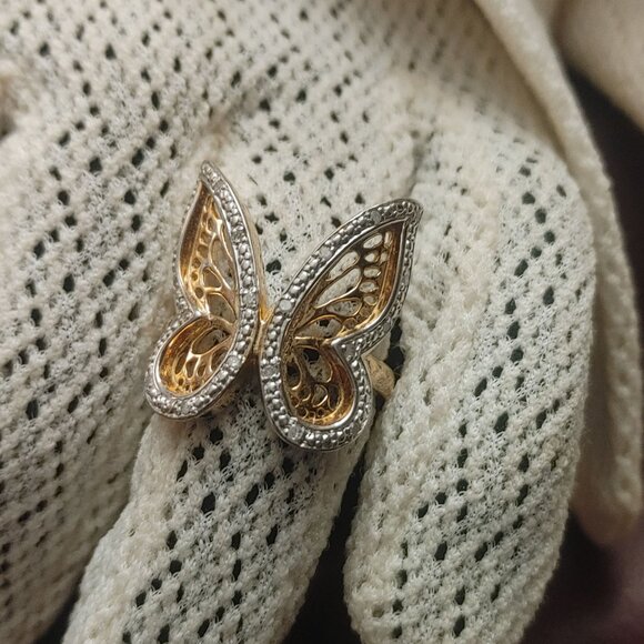 Butterfly Ring 925 Sterling Silver DBJ Sz 6 Gold Plated Vintage Inspire Jewelry - Picture 5 of 13